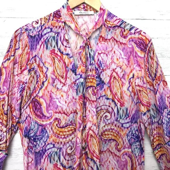 NEW Robert Graham Brenna Dress Multi Color Print Bell Sleeves Silk Blend Large - Picture 3 of 12